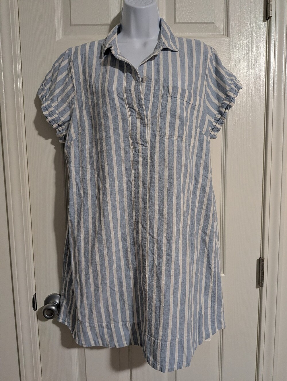 J. Crew XL Linen Shirt Dress Blue White Striped - Picture 2 of 6